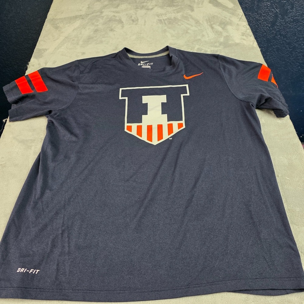 Illinois Fighting Illini Shirt Mens Sz Lg Navy NCAA Football Nike Dri Fit
